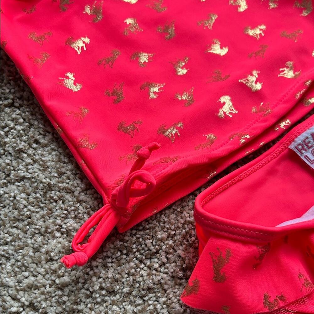 Kids 2 Piece Bright Coral Colored Unicorn Tankini, Size 18 Months - Picture 6 of 6